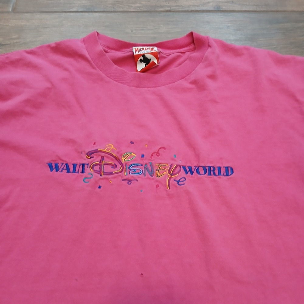 Vintage Disney Mickey Shirt Womens Large Pink Walt Disney World Embroidered